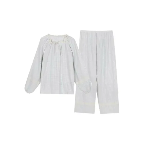 OEING Синий Клетчатый Кружево Женские Пижамные Комплекты