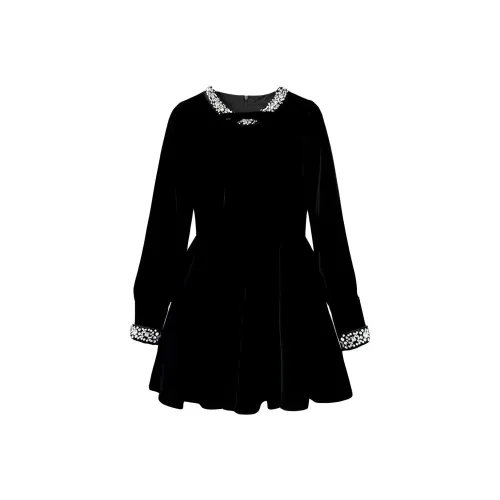 IQC Черные Женские Длинные Платья с Длинными Рукавами