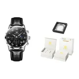 Мужской Черный Кожа Черный Циферблат [Роскошная Коробка]