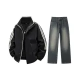 Комплект одежды (Черная куртка + Винтажные синие штаны)