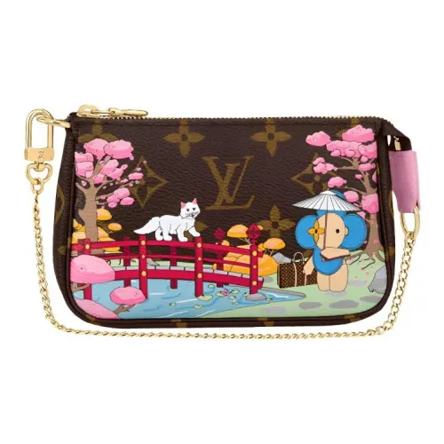 LOUIS VUITTON Pochette Accessories Покрытый холст Сумка с цепочкой Сумка через плечо Мини Женская Коричневый