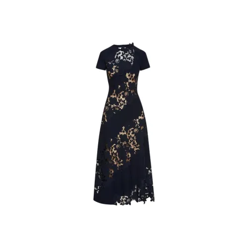 Oscar De La Renta SS24 Короткое платье с короткими рукавами женское морской синий