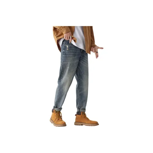 YUQIAN Дымчато-синий Мужские Джинсы