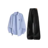 Светло-синий топ + черные штаны