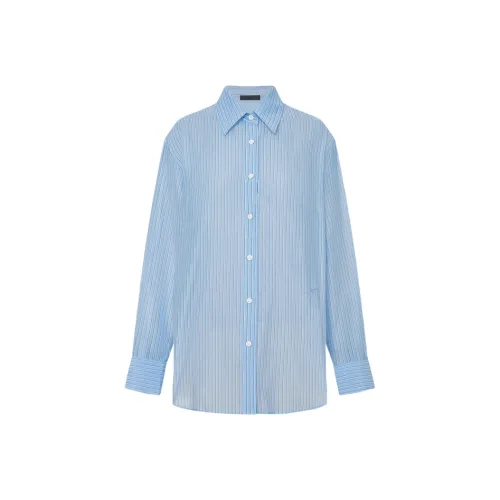 MO&CO Светло-синий с белыми полосами Женские рубашки