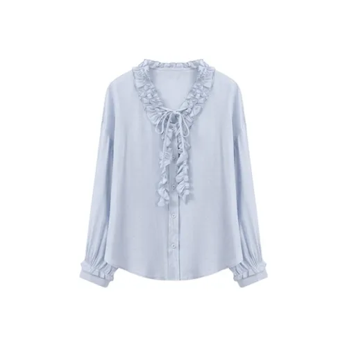 IUNOP Осенняя Французская Рубашка с Рюшем на В-образном Вырезе Женская