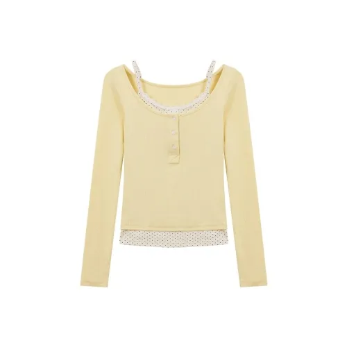 SUSANSAN Светло-желтые женские футболки T