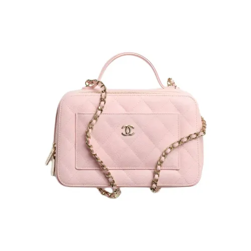 CHANEL С рельефом Тисненый Блестящий Телячья кожа Одно плечо Через плечо Портативный Косметичка Женские Светло-розовый Красный