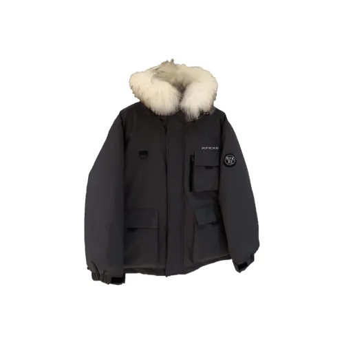 RFKXE Обсидиан Черный Съемный Меховой Воротник Унисекс Пуховики