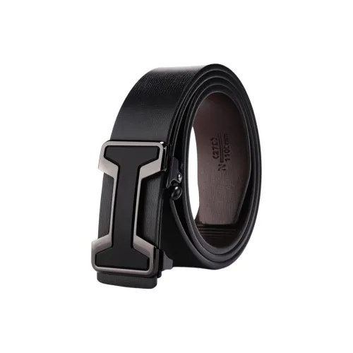 PISHUSHU Ремни из коровьей кожи Мужские Черный Золото Застежка Черный Металлический Застежка Ширина 3,3 см