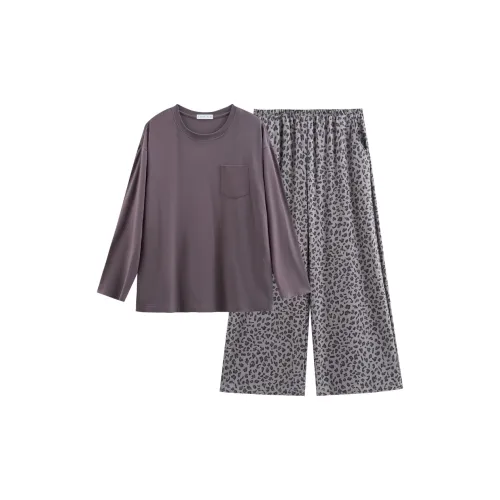 Same Language Пижамный комплект Женские Моранди‑фиолетовый · Леопардовый принт
