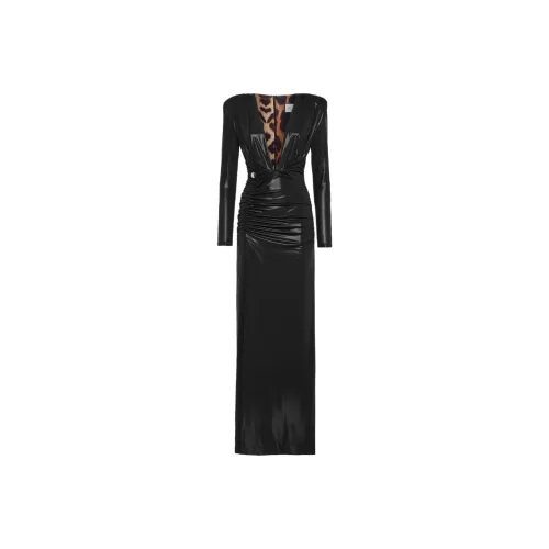 PHILIPP PLEIN SS24 Длинное платье с длинными рукавами женское черное