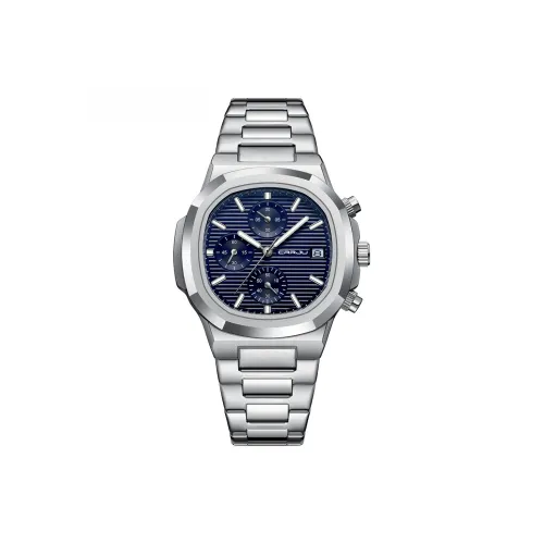 CRRJU Кварцевый механизм нержавеющая сталь ремешок мужские часы синий циферблат