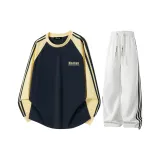 Темно-синий, синий и желтый топ с рукавами + серый K