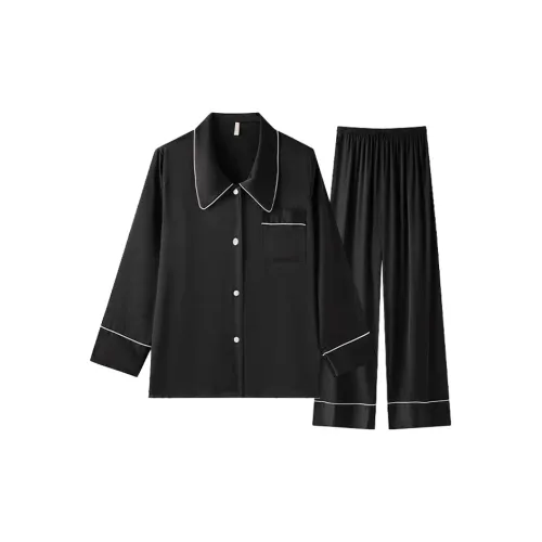 MIMOSA CHUR Кардиган Peter Pan Воротник Pure Black Женские Пижамные Комплекты