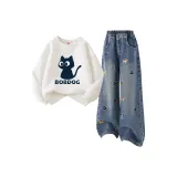 Глупая кошка Боб Белый + Однотонный Джинсовый синий