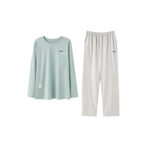 Mulinsen [Длинный рукав Топ+Штаны] Бирюзовый Бежевый Мужской Пижамный Комплект