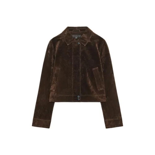 ZARA Темно-коричневые женские кожаные куртки