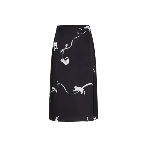 MO&CO Черная подошва с игривой графикой Женские повседневные длинные юбки