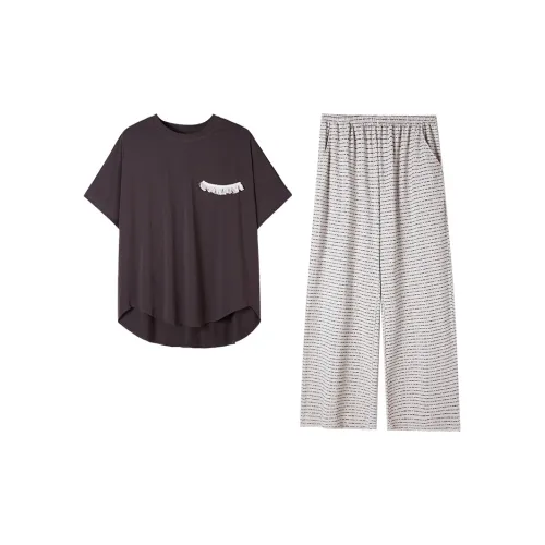 Kerener Кофейный Коричневый Женский Пижамный Комплект