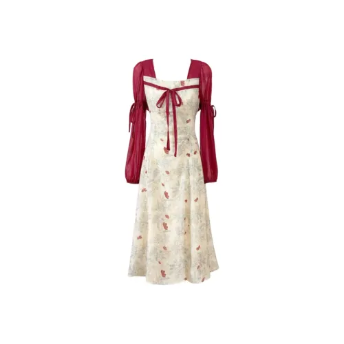 ORANDOR WEAR Бордовый Женские Длинные Платья с Длинными Рукавами