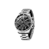 Серебряный стальной браслет, корпус серебристый, черный циферблат