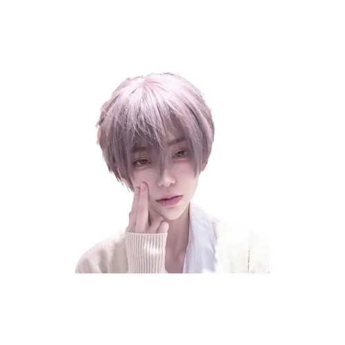 FYOSEE Gray Purple Japanese Style Youth Style Short Hair Мужская парик Микро Splinter Lid Высокая температура Пряжа