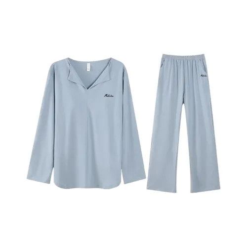 Mulinsen [Длинный рукав Топ+Штаны] Светло-синий Женский Пижамный Комплект