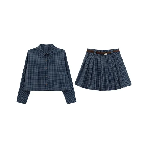 LOVEHEYNEW Темно-синий двухкомпонентный комплект с ремнем повседневные костюмы для женщин