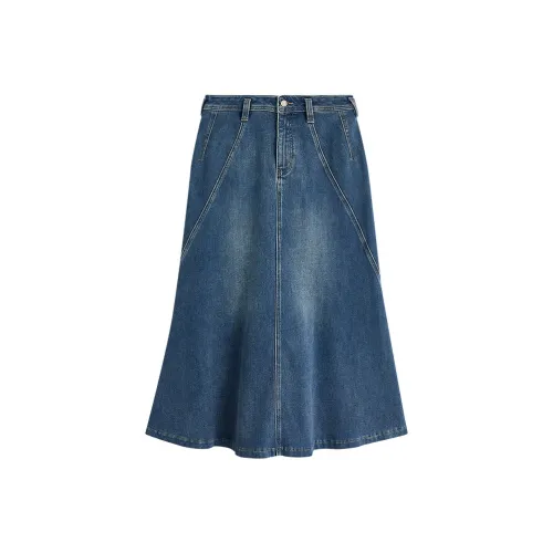 Inman Элегантность TREASURE совместный бренд Утягивающий Кожа Дружественный Предосенний Комплект Доступный Вечный Осенний А-силуэт Деним Длинная Юбка Женская