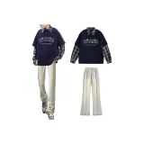 Темно-синий синий свитшот + желтые грязные джинсы