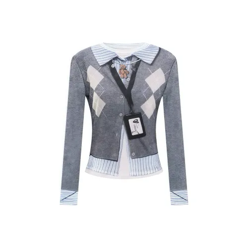 KYKW Синий Серый Женская T-рубашка