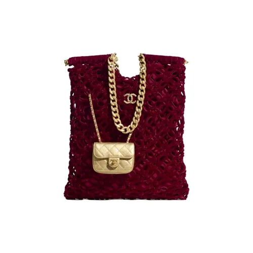 CHANEL Lambskin Tote Bag Shopping Bag Women's Burgundy