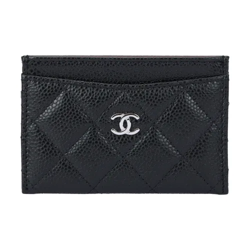 CHANEL Рельефная Телячья Кожа Держатель для Карт Женский Черный