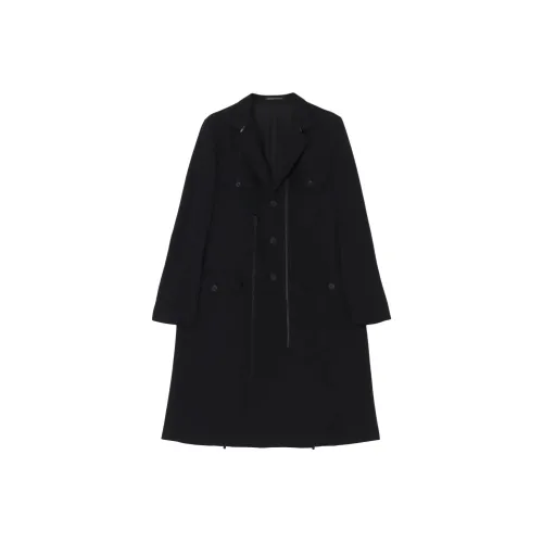 Yohji Yamamoto Pour Homme FW25 Шерсть Gabardine Длинная Куртка с Застежкой-молнией и 3-мя кнопками Куртки и Пальто Мужской