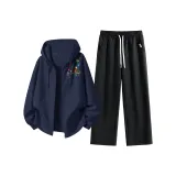 Темно-синий Синий (Mb Цветочный Дизайн-С принтом Левое Плечо Этикетка) + Черный (Me45 Улыбка Этикетка на Левом Кармане)