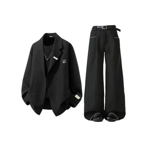 ZIRUNGE Черный Бизнес Костюм + Черные Брюки Унисекс Деловые Костюмы