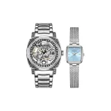 Серебряный синий двойной часы