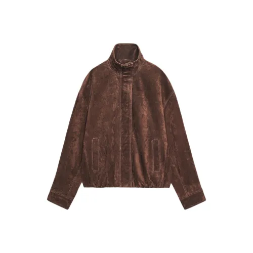 ZARA Темно-коричневые женские кожаные куртки