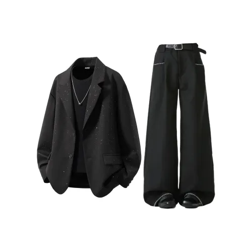 ZIRUNGE Черный Бизнес Костюм + Черные Штаны Унисекс Деловые Костюмы