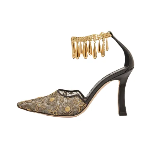 MANOLO BLAHNIK Harnicus Узкий каблук Высокие каблуки 10,5 см Женские Черный Золото