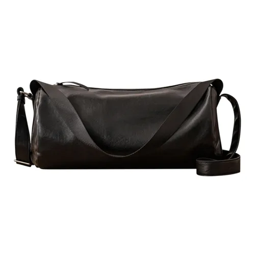 Back Step Коровья кожа Цилиндрическая сумка Сумка через плечо Сумка Большая Мужская Черная