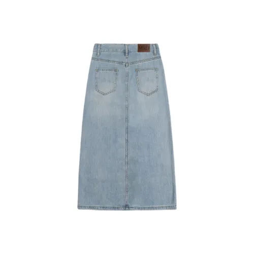 Розовый деним длинная юбка женский винтажный синий