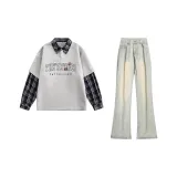 Серый свитшот + желтые грязные джинсы