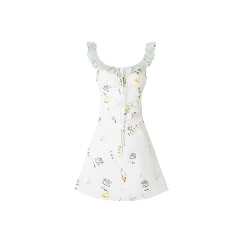 UENA Квадратный воротник A-линия Slip платье Женское