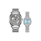 Серебряный синий двойной часы