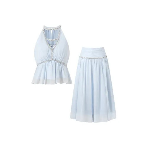 ACAINES Soft Matte Blue Clothing Sets Women's Skirt Sets