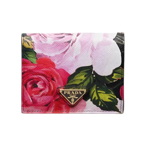 PRADA Saffiano Кожа Кошелек Маленький Женский Черный и Многоцветный