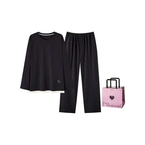 METE WHALE MT Черный Mock Двухкомпонентный Комплект Одежды [Сумка для покупок с сердцем] Мужские Пижамные Наборы