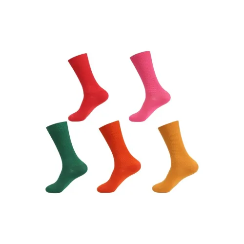 MAXDAVID Pink Red+Pink+Green+Orange+Yellow 5 Pack Women's Mid Shin Socks MAXDAVID Розовый Красный+Розовый+Зеленый+Оранжевый+Желтый 5 Пачка Женские Носки до икры MID